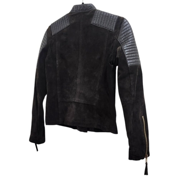 Mango Leather Jacket XXS / Brown with Gold Hardware - Biker Style - Picture 6 of 14